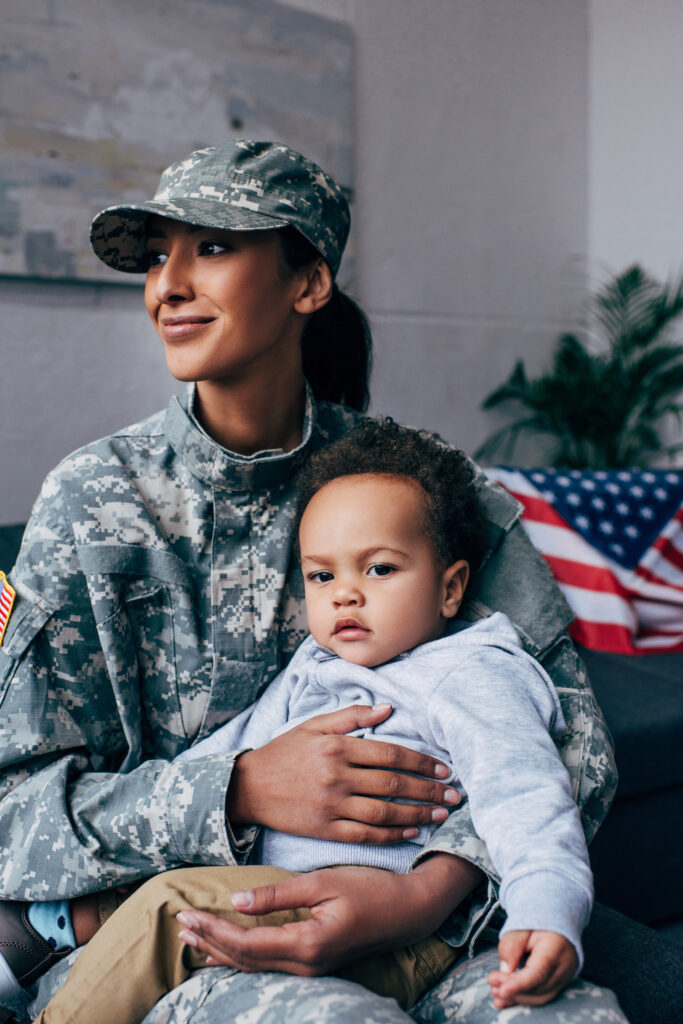 Military woman with baby